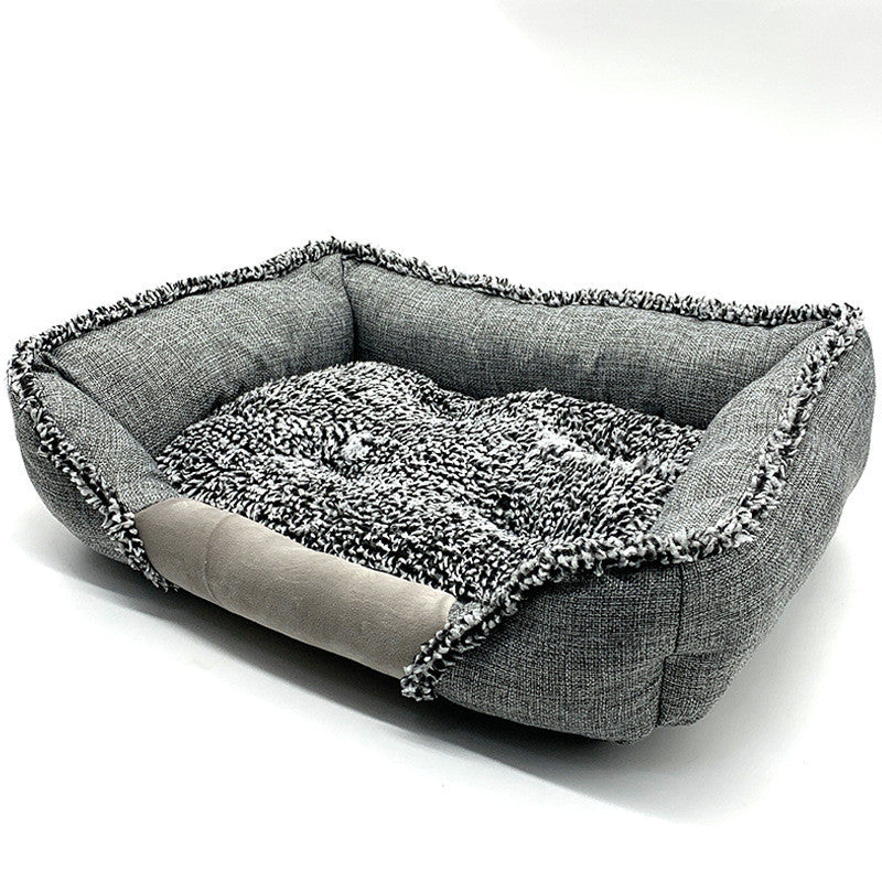 Panier de couchage gris avec coussin peluche amovible pour chien et chat