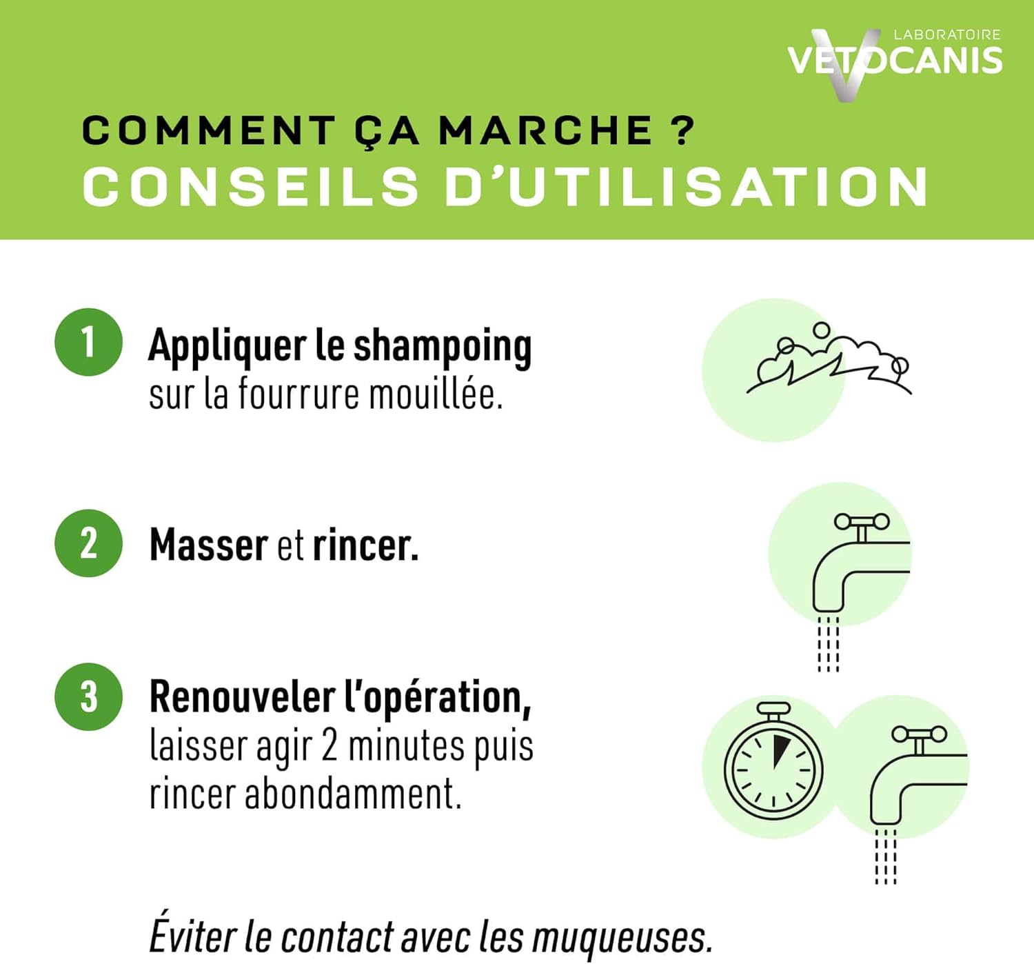 aMode d'emploi du shampooing en 3 étapes : appliquer, masser, rincer