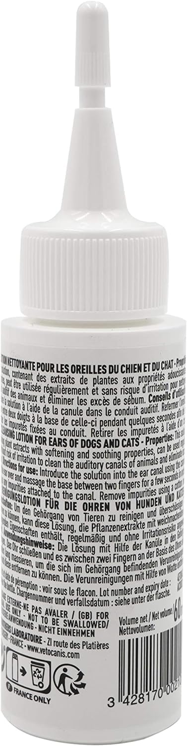 Étiquette arrière de la lotion auriculaire : mode d'emploi