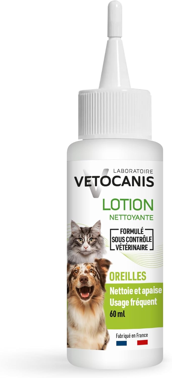 Flacon de lotion nettoyante Vetocanis pour les oreilles du chien et du chat