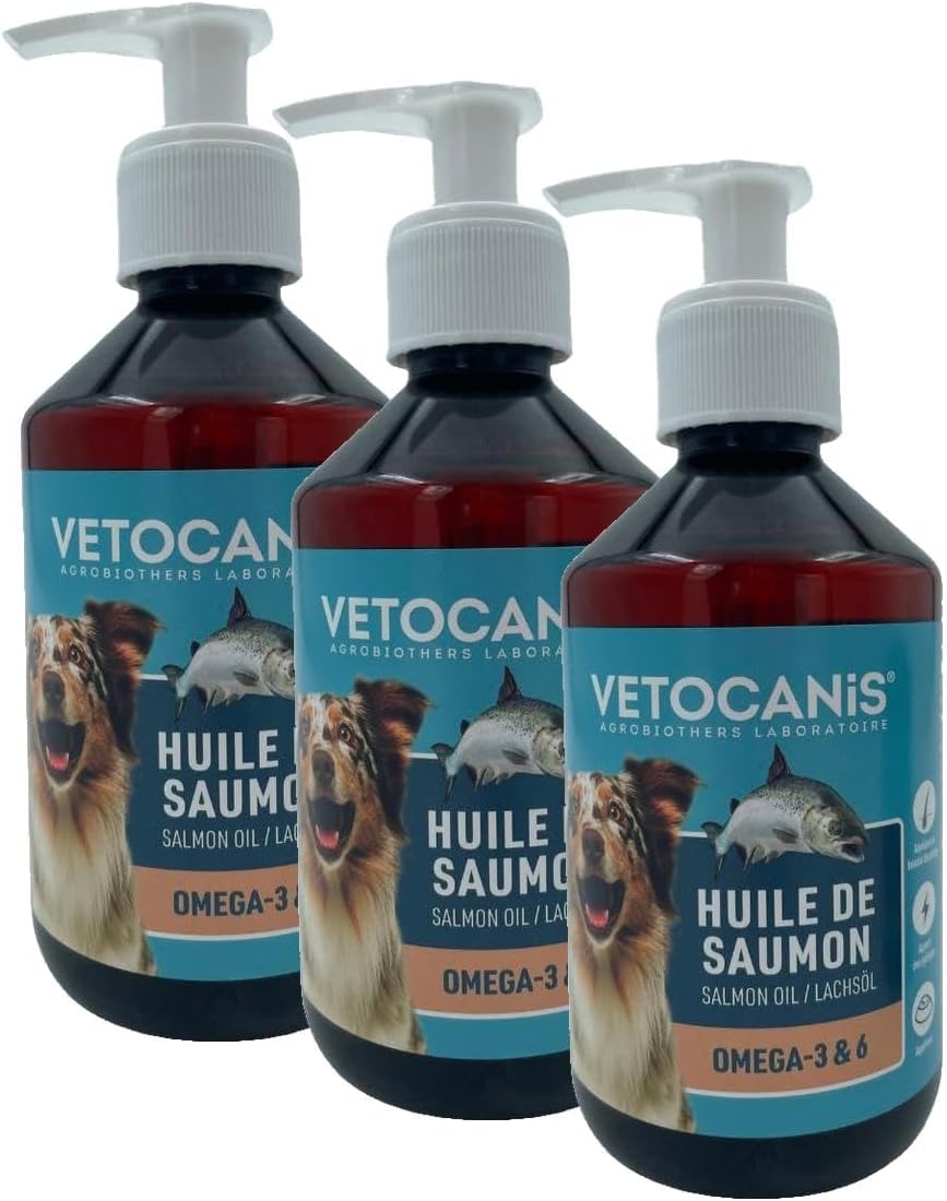 Vetocanis | Huile de Saumon pour Chien et Chat | Aliment Complémentaire Chien et Chat | A Base d'Oméga 3 et 6 | Hygiène et Santé du Chien et du Chat | 250 ML