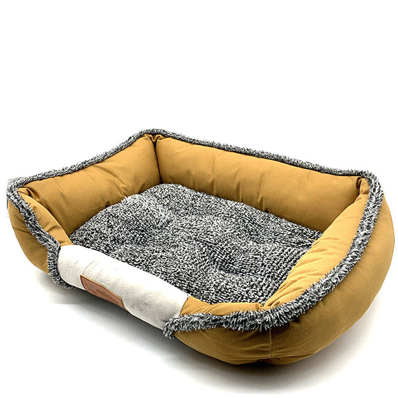Panier de couchage jaune moutarde avec coussin amovible pour chien et chat