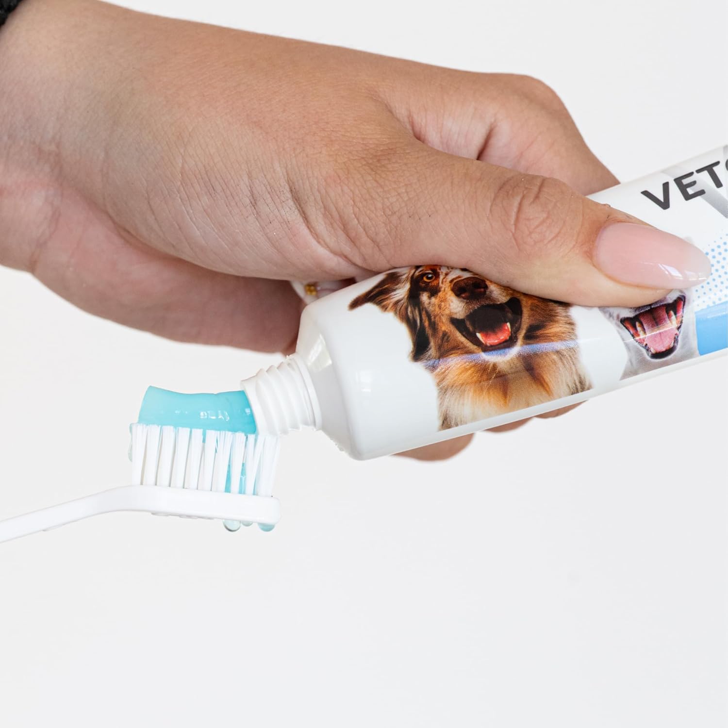 Vetocanis - Brosse à Dents Chien, Dentifrice (Tube 85g) et Brosse à Doigts - Kit Dentaire Chien - Dentifrice Triple Action, Nettoie les Dents, Réduit le Tartre, Combat la Mauvaise Haleine