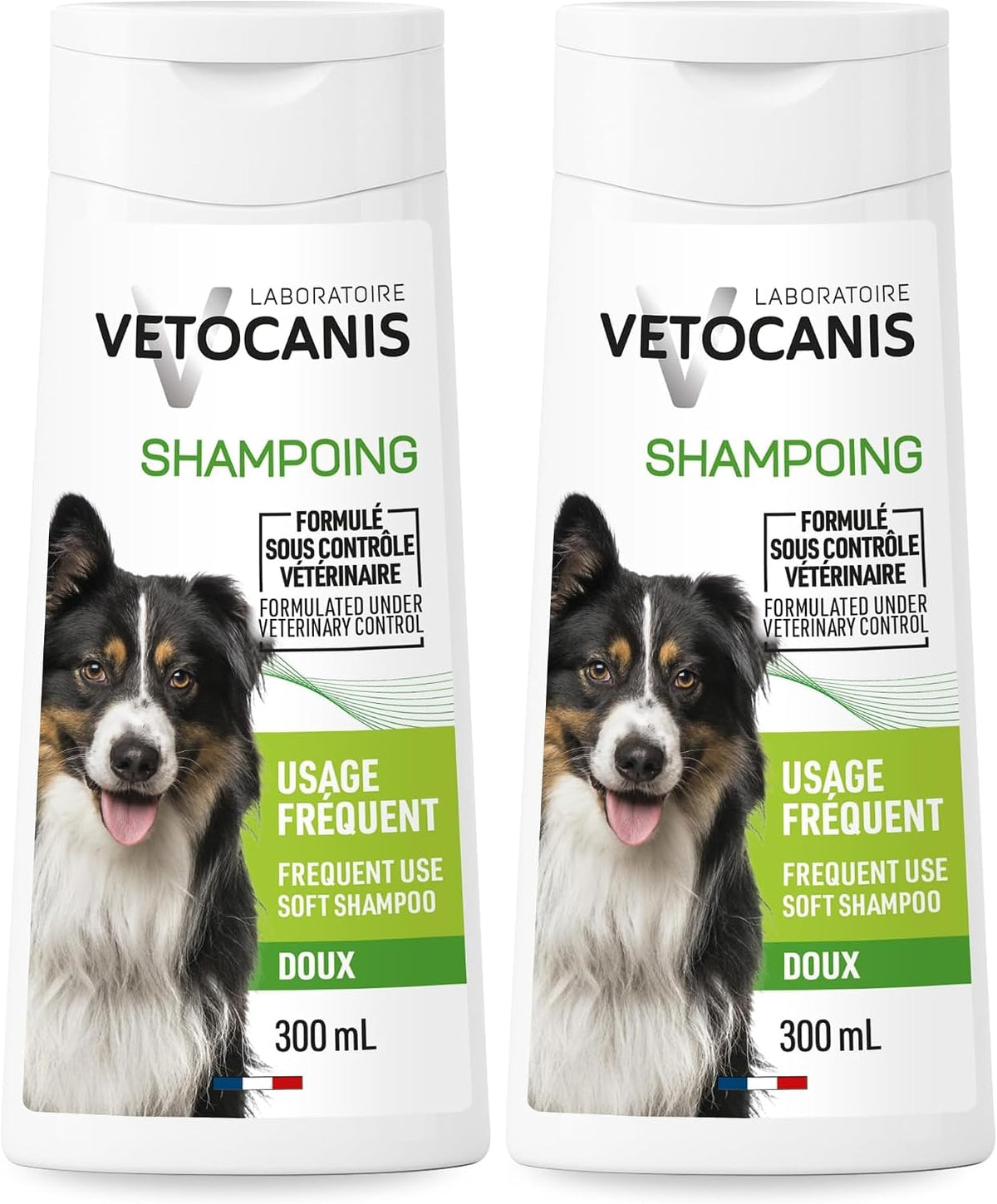 Lot de 2 flacons de shampooing Vetocanis usage fréquent pour chien