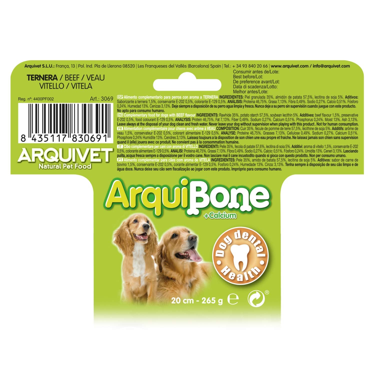 ARQUIVET Arquibone Rind 12,5 cm – 95 g – Großer Hundeknochen – Natürlicher Hundesnack – Kauknochen – Ergänzungsfuttermittel für Hunde