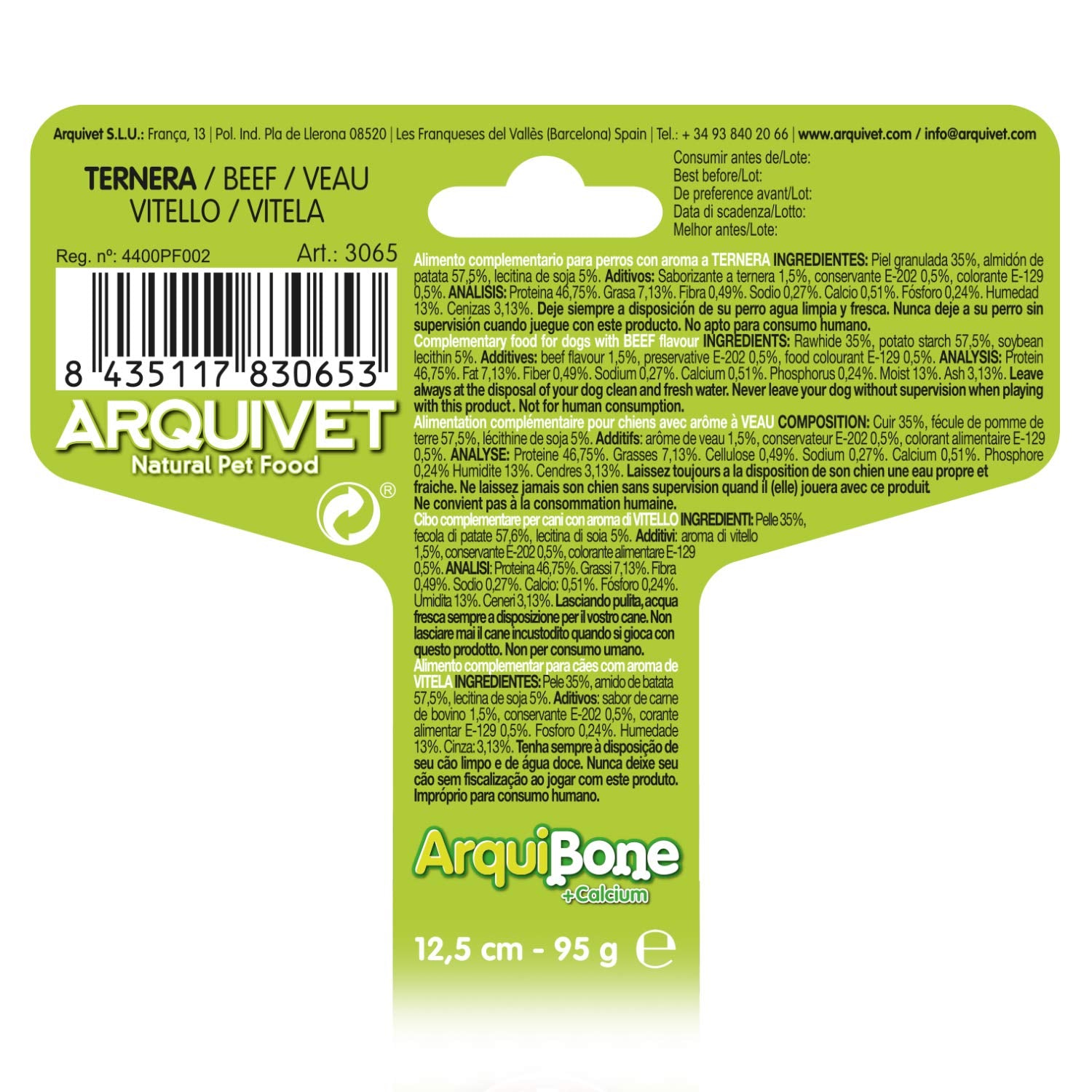 ARQUIVET Arquibone Rind 12,5 cm – 95 g – Großer Hundeknochen – Natürlicher Hundesnack – Kauknochen – Ergänzungsfuttermittel für Hunde